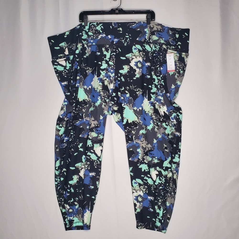 Livi Power 7/8 Leggings Womens 38/40 7X Blue Black Mint Abstract Floral Ankle